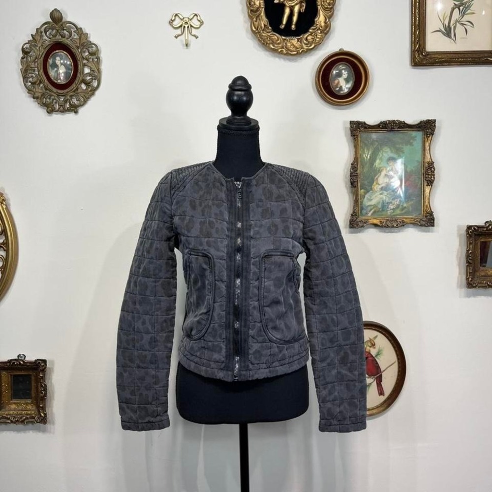 Vintage Gray Quilted Jacket Cropped Utility Y2K Outerwear